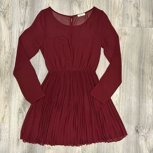 Everly Maroon Red Formal Chiffon A-Line Long Sheer Sleeve Mini Dress Size S